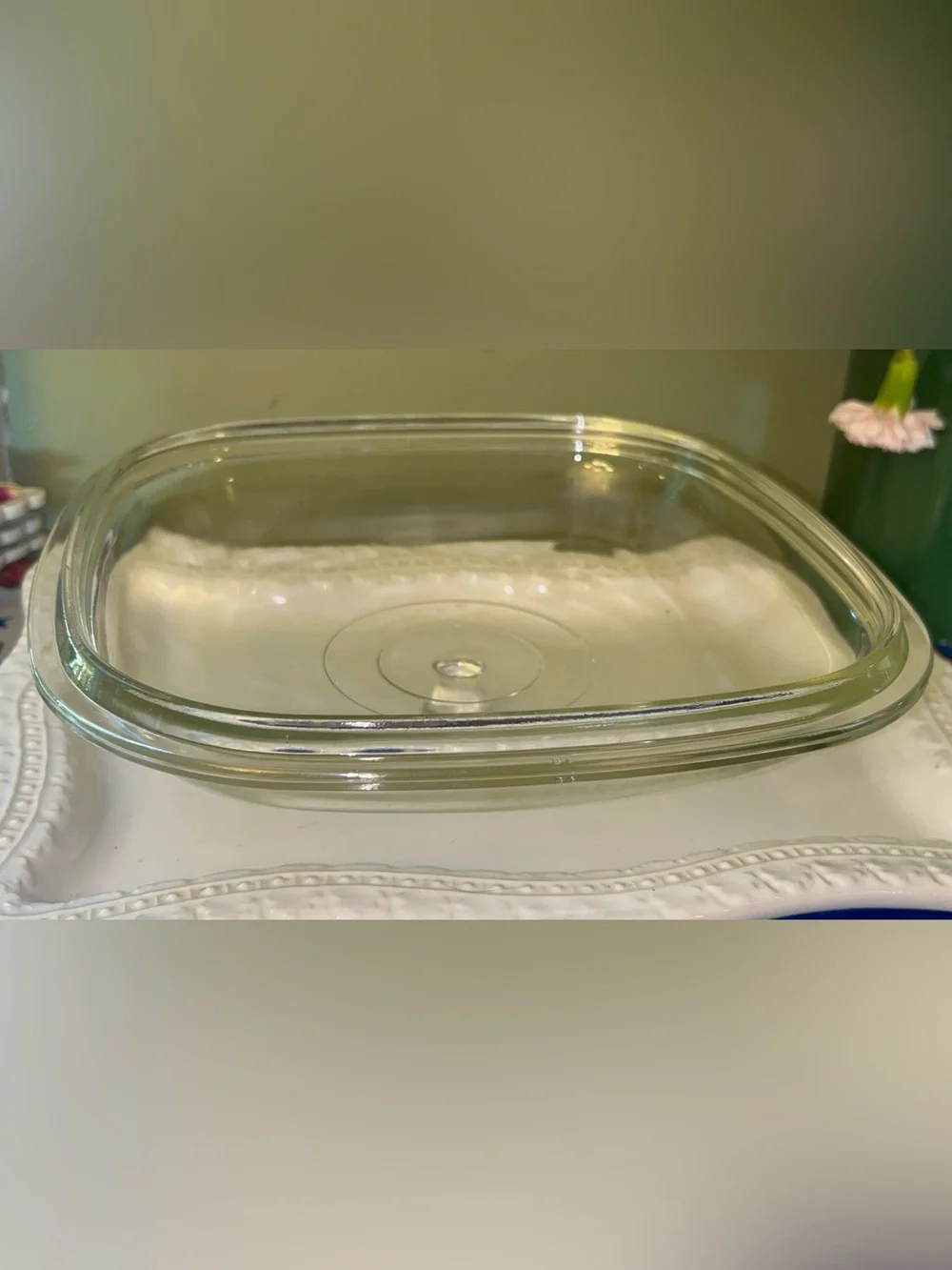 Vintage Corning Ware clear glass lid for a square casserole dish marked A-12-C